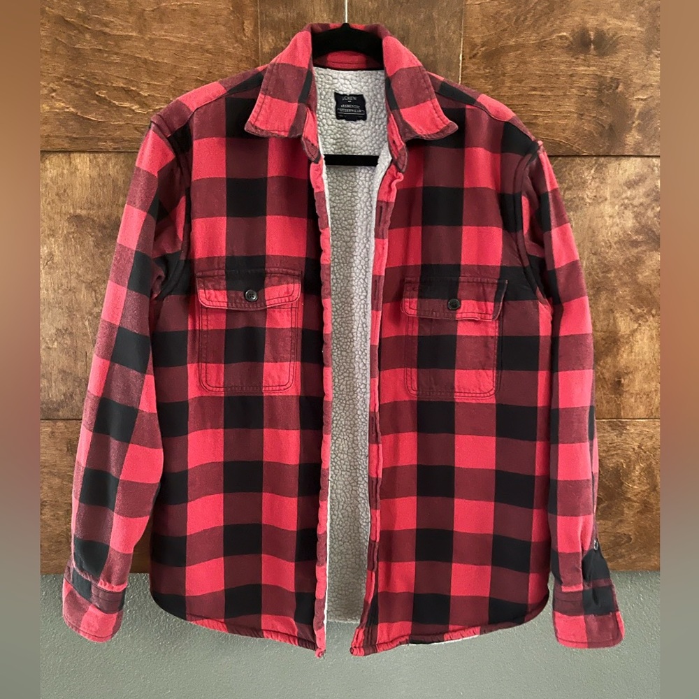 J. Crew Sherpa Lined Plaid Flannel Jacket Size Medium